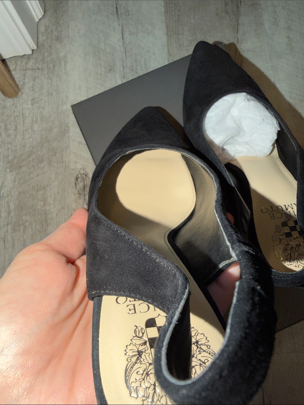 Vince Camuto Black Suede Alleema Slingback Pointed-Toe Pumps - Picture 9 of 10
